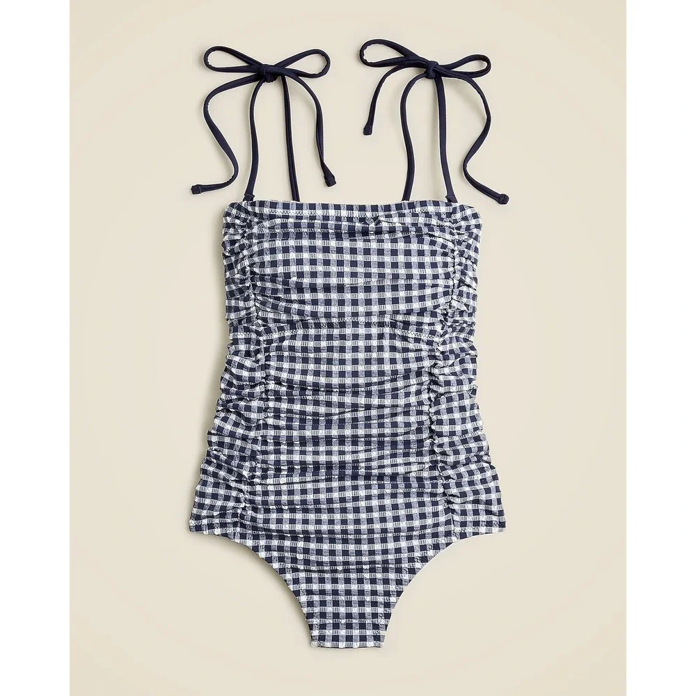 NEW J. Crew Ruched tie-shoulder one-piece swimsuit in classic gingham Size 24